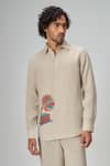 Shop_Honey&Me_Multi Color Linen Embroidery The Rhythm Gramophone Shirt And Pant Set _Online_at_Aza_Fashions