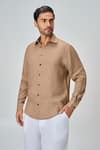 Buy_Honey&Me_Brown Linen Natural Earth Shirt _at_Aza_Fashions