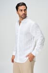 Honey&Me_White Linen Embroidery Heirloom Shirt _Online_at_Aza_Fashions