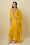 Buy_Anamika Khanna_Mustard Embroidery, Mirrors, Zari Round Neck Kurta Set _Online_at_Aza_Fashions