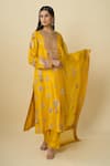 Anamika Khanna_Mustard Embroidery, Mirrors, Zari Round Neck Kurta Set _at_Aza_Fashions