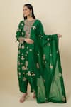 Anamika Khanna_Green Embroidery, Zari Round Neck Emerald Kurta Set _Online_at_Aza_Fashions