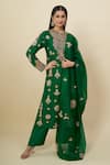Buy_Anamika Khanna_Green Embroidery, Zari Round Neck Emerald Kurta Set _at_Aza_Fashions