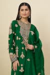 Shop_Anamika Khanna_Green Embroidery, Zari Round Neck Emerald Kurta Set _Online_at_Aza_Fashions