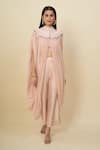 Buy_Anamika Khanna_Pink High , Scoop Rose Embroidered Capelet And Pant Set _at_Aza_Fashions