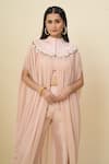 Anamika Khanna_Pink High , Scoop Rose Embroidered Capelet And Pant Set _at_Aza_Fashions