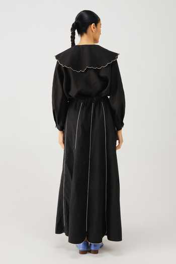 Shop_Cord_Black Linen Embroidery Collared Julia Rose Placement Top _at_Aza_Fashions