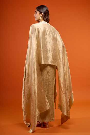 Anamika Khanna_Gold Embroidery Scallop Cape And Skirt Set _Online_at_Aza_Fashions