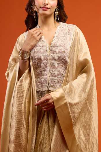 Anamika Khanna_Gold Embroidery Scallop Cape And Skirt Set _at_Aza_Fashions