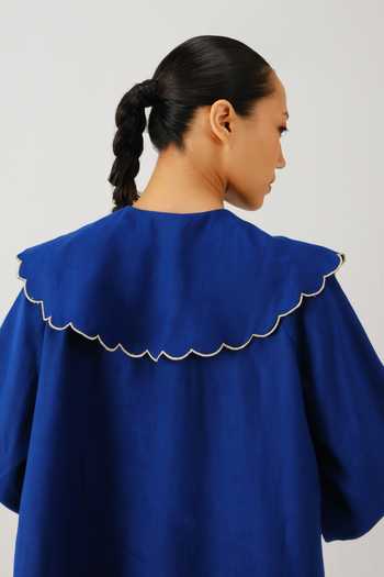 Shop_Cord_Blue Linen Embroidery Peter Pan Collar Julia Rose Top _Online_at_Aza_Fashions