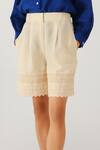 Buy_Cord_Blue Linen Embroidery, Lace Collared Rose Top And Shorts Set _Online_at_Aza_Fashions