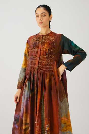 Buy_Cord_Maroon Smocking Round Neck Frida X Ray Print Dress _Online_at_Aza_Fashions