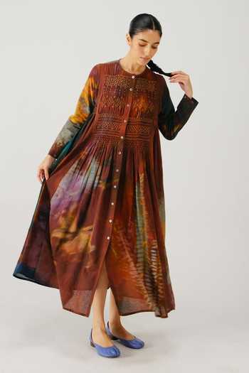 Buy_Cord_Maroon Smocking Round Neck Frida X Ray Print Dress 