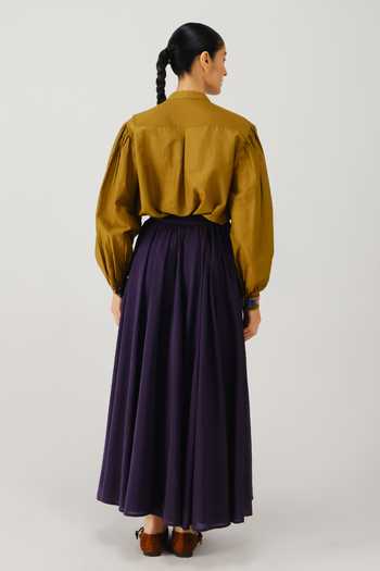 Buy_Cord_Green Silk, Cotton Embroidery Mandarin Collar Peasant Placement Top _Online_at_Aza_Fashions