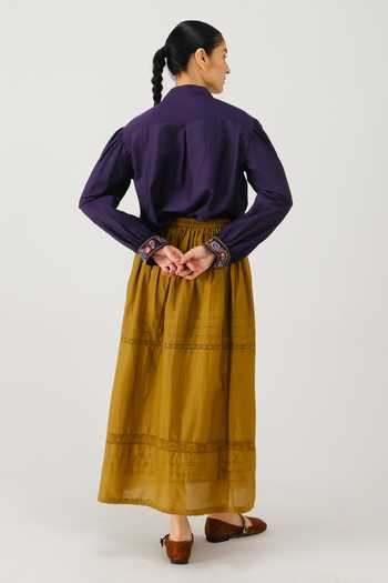 Shop_Cord_Purple Silk, Cotton Embroidery Mandarin Collar Peasant Placement Top _at_Aza_Fashions
