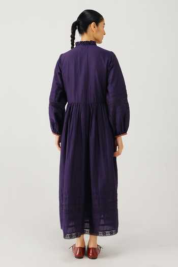 Shop_Cord_Purple Silk, Cotton Embroidery V-neck Jade Pixel Dress _at_Aza_Fashions