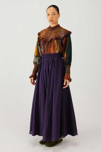 Buy_Cord_Multi Color Silk, Cotton Smocking High Neck Theo X Ray Print Top _Online_at_Aza_Fashions