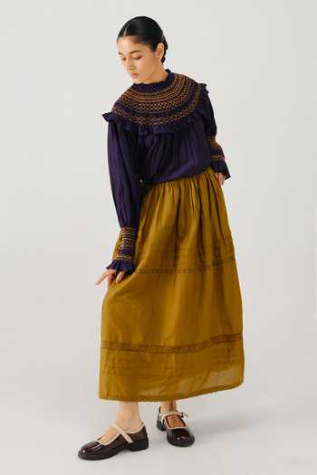 Cord_Purple Silk, Cotton Smocking High Neck Theo Top _Online_at_Aza_Fashions