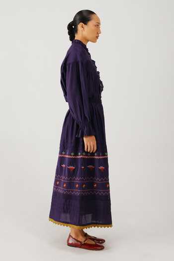 Cord_Purple Silk, Cotton Embroidery Emily Folk Skirt _Online_at_Aza_Fashions