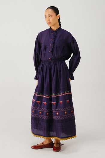 Buy_Cord_Purple Silk, Cotton Embroidery Emily Folk Skirt _Online_at_Aza_Fashions
