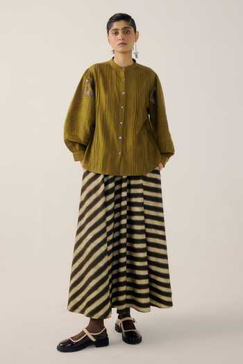 Buy_Cord_Multicolor Cotton Satin Striped Print Circle Skirt _at_Aza_Fashions