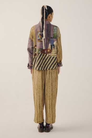 Shop_Cord_Mustard Wool Striped Print Drawstring Pant _at_Aza_Fashions