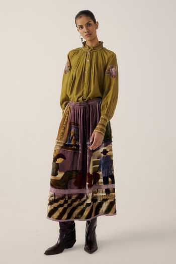 Shop_Cord_Multi Color Velvet Emily Living Room Print Skirt _at_Aza_Fashions