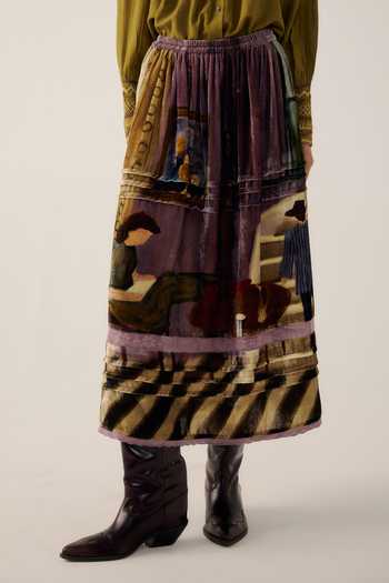 Buy_Cord_Multi Color Velvet Emily Living Room Print Skirt _Online_at_Aza_Fashions