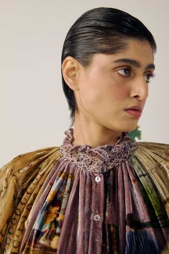 Cord_Multi Color Velvet Smocking High Neck Farmer Living Room Print Top _Online_at_Aza_Fashions