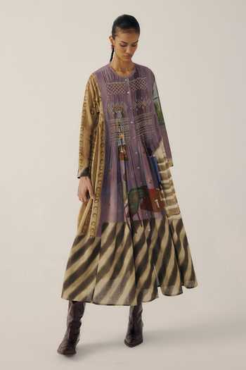 Buy_Cord_Multi Color Cotton Smocking Round Neck Frida Living Room Print Dress _at_Aza_Fashions