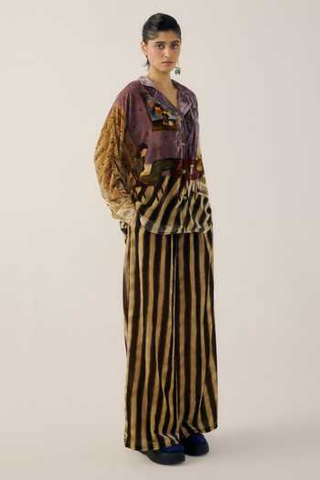 Cord_Multi Color Velvet Stripe Print Lounge Pant _Online_at_Aza_Fashions