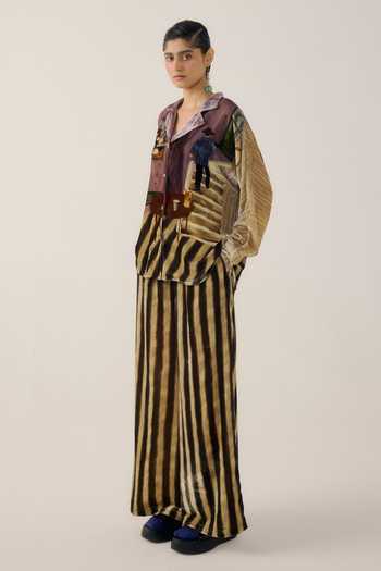 Buy_Cord_Multi Color Velvet Stripe Print Lounge Pant _Online_at_Aza_Fashions