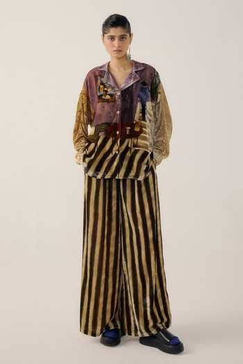 Buy_Cord_Multi Color Velvet Stripe Print Lounge Pant _at_Aza_Fashions