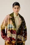 Buy_Cord_Multi Color Velvet Collared Norma Lakeside Print Jacket _Online_at_Aza_Fashions