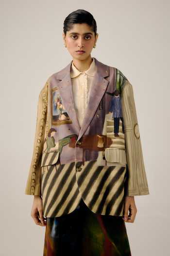 Buy_Cord_Multi Color Wool Collared Poet Living Room Print Jacket _at_Aza_Fashions