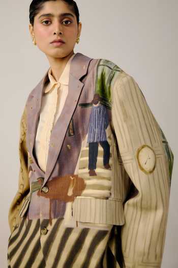 Cord_Multi Color Wool Collared Poet Living Room Print Jacket _Online_at_Aza_Fashions