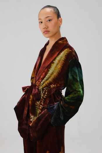 Shop_Cord_Multi Color Velvet Shawl Neck Artist X-ray Print Blazer _at_Aza_Fashions