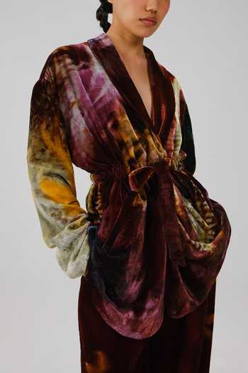 Cord_Multi Color Velvet Shawl Neck Artist X-ray Print Blazer _Online_at_Aza_Fashions