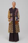 Buy_Cord_Multi Color Denim, Twill Embroidery Living Room Print Trench And Pant Set _Online_at_Aza_Fashions