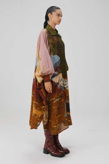 Cord_Multi Color Cotton Collared Echo Lakeside Print Kaftan Dress _Online_at_Aza_Fashions