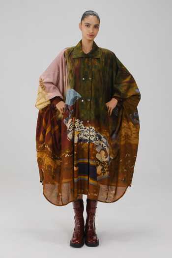 Buy_Cord_Multi Color Cotton Collared Echo Lakeside Print Kaftan Dress _at_Aza_Fashions