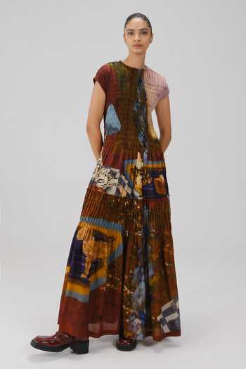 Buy_Cord_Multi Color Cotton Smocking Round Neck July Lakeside Print Dress _at_Aza_Fashions