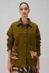 Buy_Cord_Olive Green Wool Embroidery Collared Ava Countryside Jacket _at_Aza_Fashions
