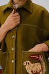 Shop_Cord_Olive Green Wool Embroidery Collared Ava Countryside Jacket _Online_at_Aza_Fashions