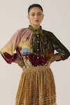 Buy_Cord_Multi Color Velvet Smocking High Farmer Lakeside Print Top And Emily Skirt Set _Online_at_Aza_Fashions
