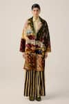 Cord_Multi Color Velvet Notched Neck Norma Lakeside Print Jacket And Pant Set _Online_at_Aza_Fashions