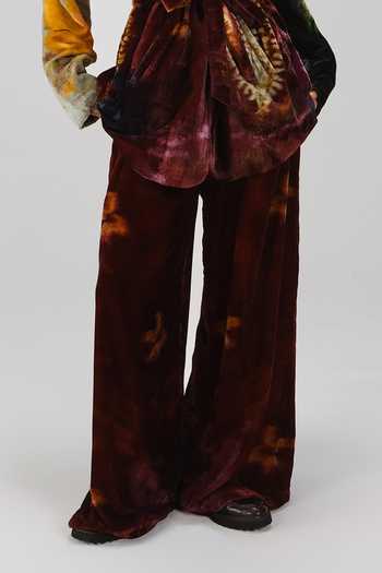 Buy_Cord_Wine Velvet Shawl Neck X-ray Print Jacket And Pant Set _Online_at_Aza_Fashions