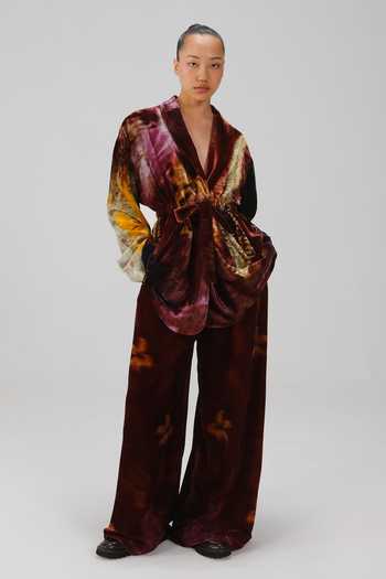 Buy_Cord_Wine Velvet Shawl Neck X-ray Print Jacket And Pant Set _at_Aza_Fashions