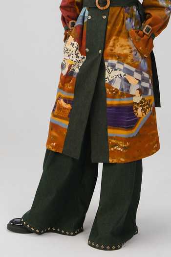 Cord_Multicolor Denim, Twill Lakeside Print Trench And Pant Set _Online_at_Aza_Fashions
