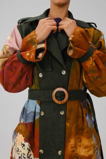 Shop_Cord_Multicolor Denim, Twill Lakeside Print Trench And Pant Set _Online_at_Aza_Fashions